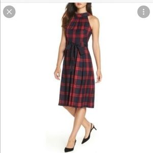 NWT 1901 Retro Navy and Red Plaid Low Back Dress